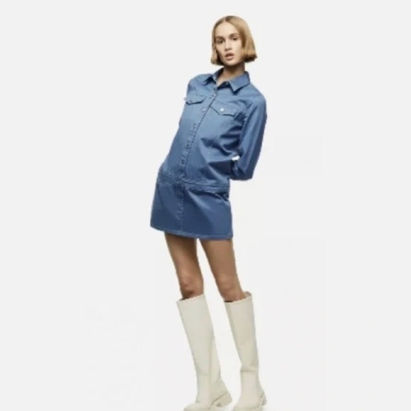 Zara blue denim structured mod style mini‎ denim dress size Medium new - Picture 1 of 6